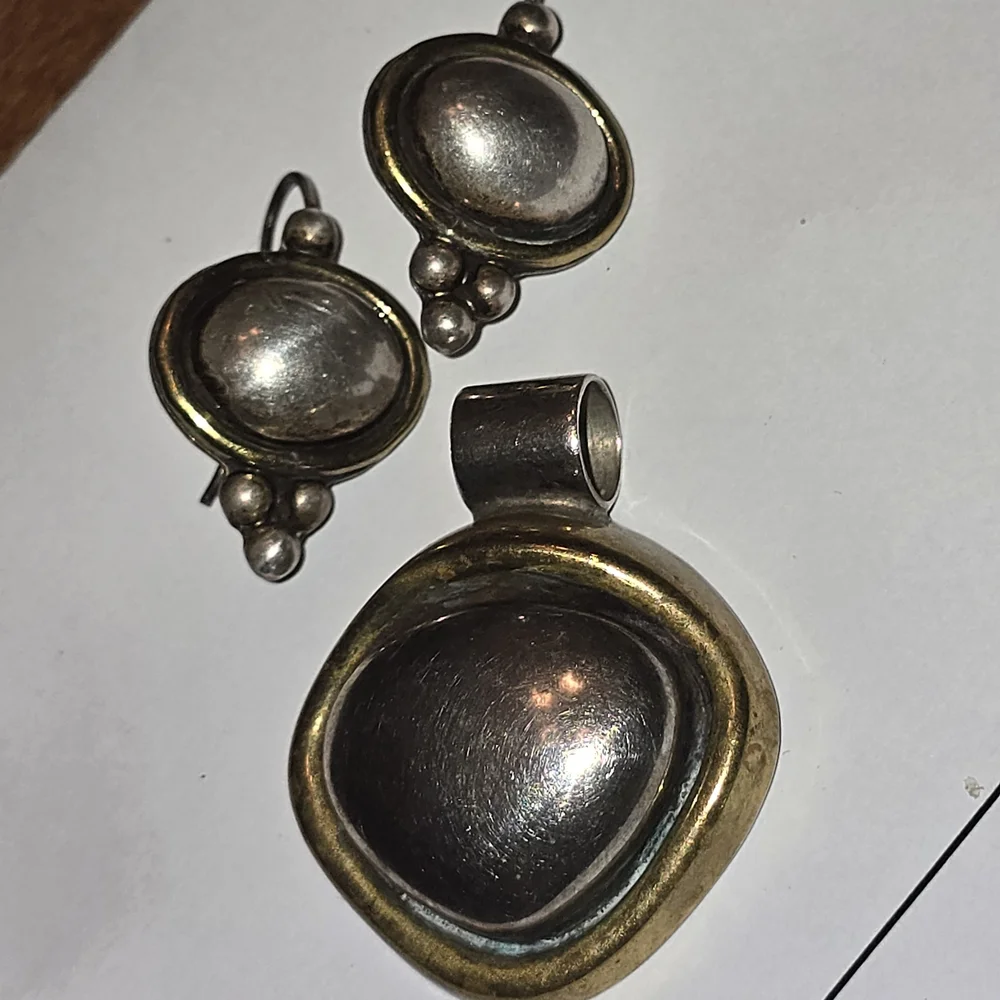 Taxco Silver and Gold Earrings - Picture 2 of 7